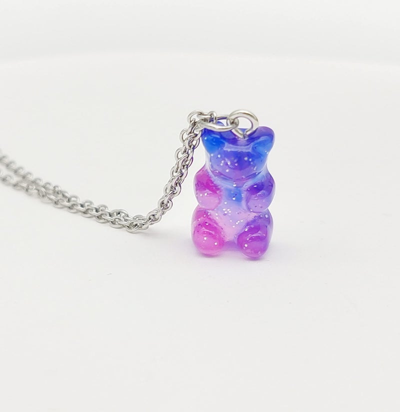 RUIZHEN Mix Multi-color Resin Gummy Bear Pendant Necklace Stainless Steel Chain(dark blue) - Image 2
